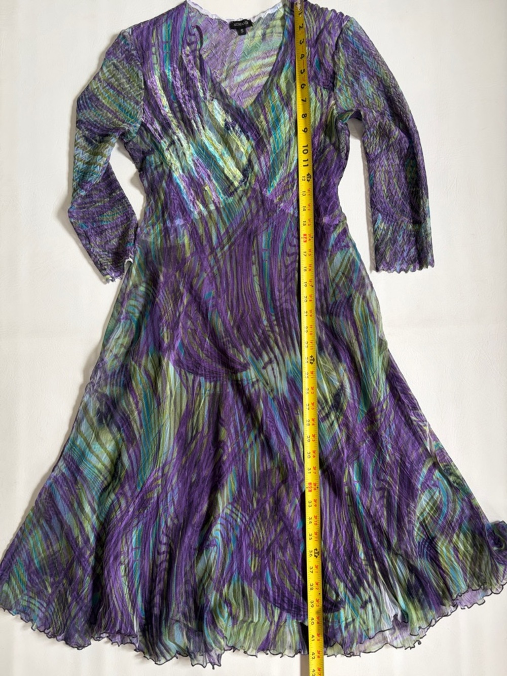 Komarov Part Dress Midi 3/4 Sleeve Charmeuse Dress Purple Green size Small - Picture 10 of 16
